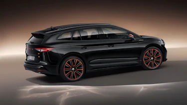 2021 Skoda Enyaq iV - rear 3/4 static black/orange