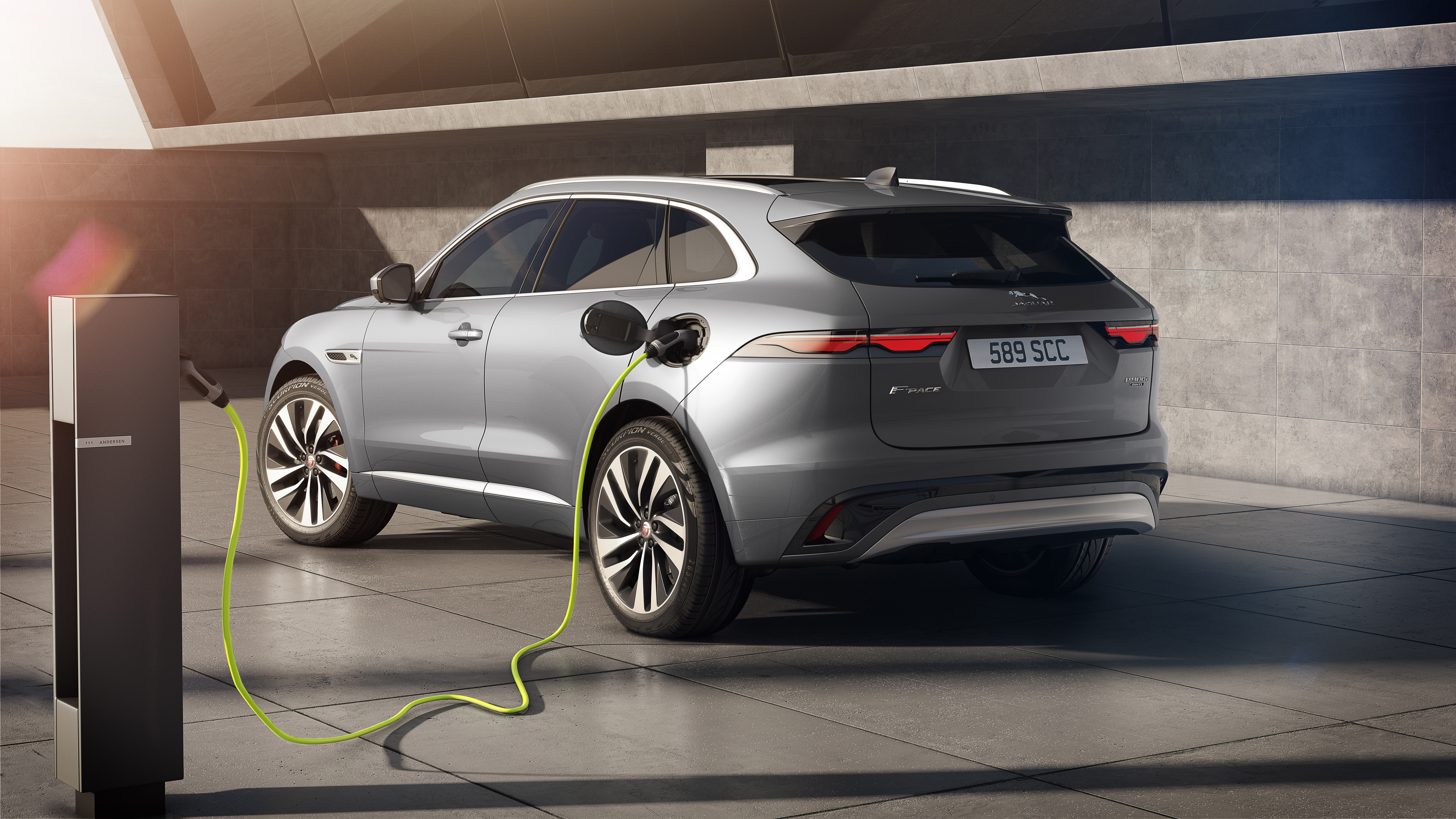 2020 Jaguar F-Pace P400e plug-in hybrid - rear 3/4 static view