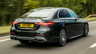 Mercedes C-Class saloon driving - rear view