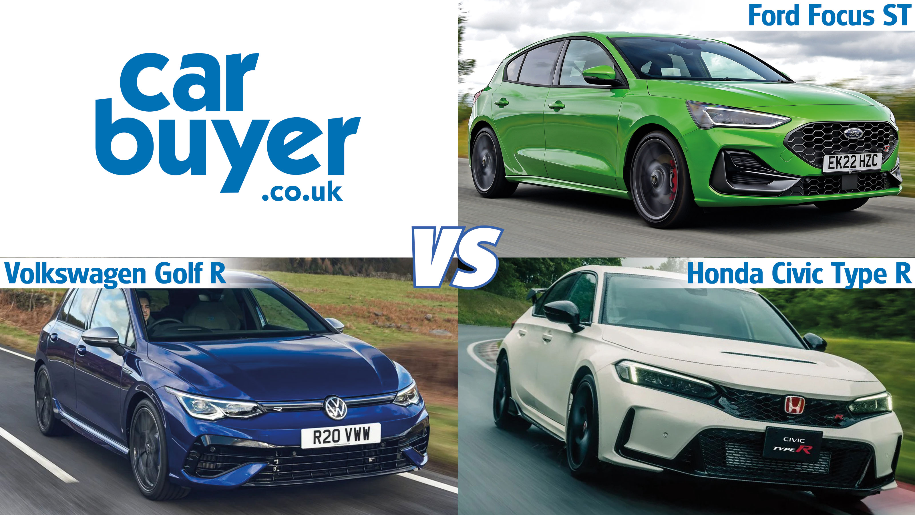 Honda Civic Type R vs Ford Focus ST vs Volkswagen Golf R header