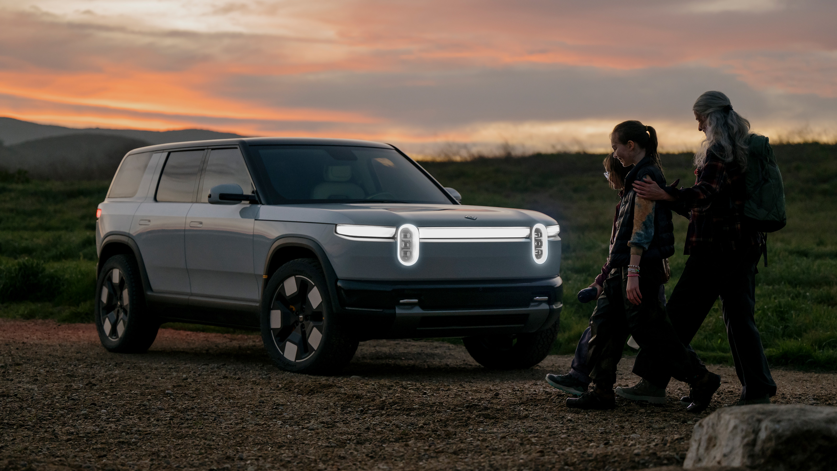 Rivian R2 front quarter headlights on