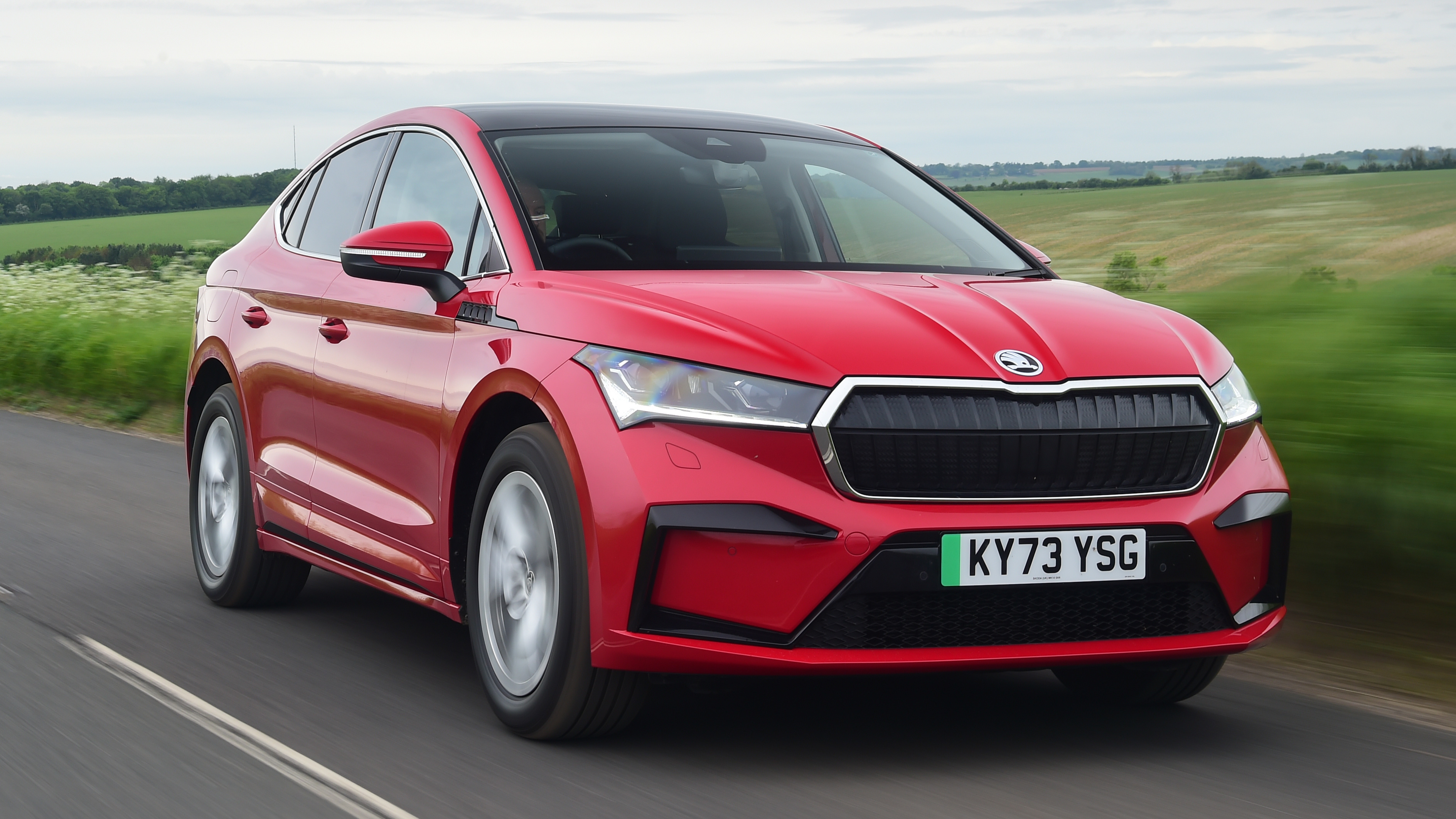 Skoda Enyaq Coupe front quarter cruising