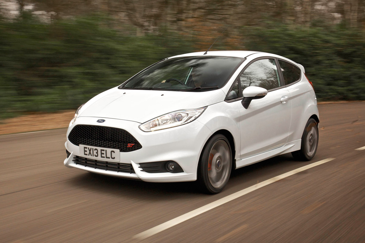 White Ford Fiesta ST cornering